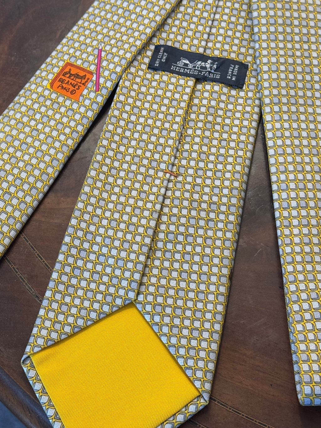 Hermes Postit Note & Pencil Butter Yellow Silk Tie