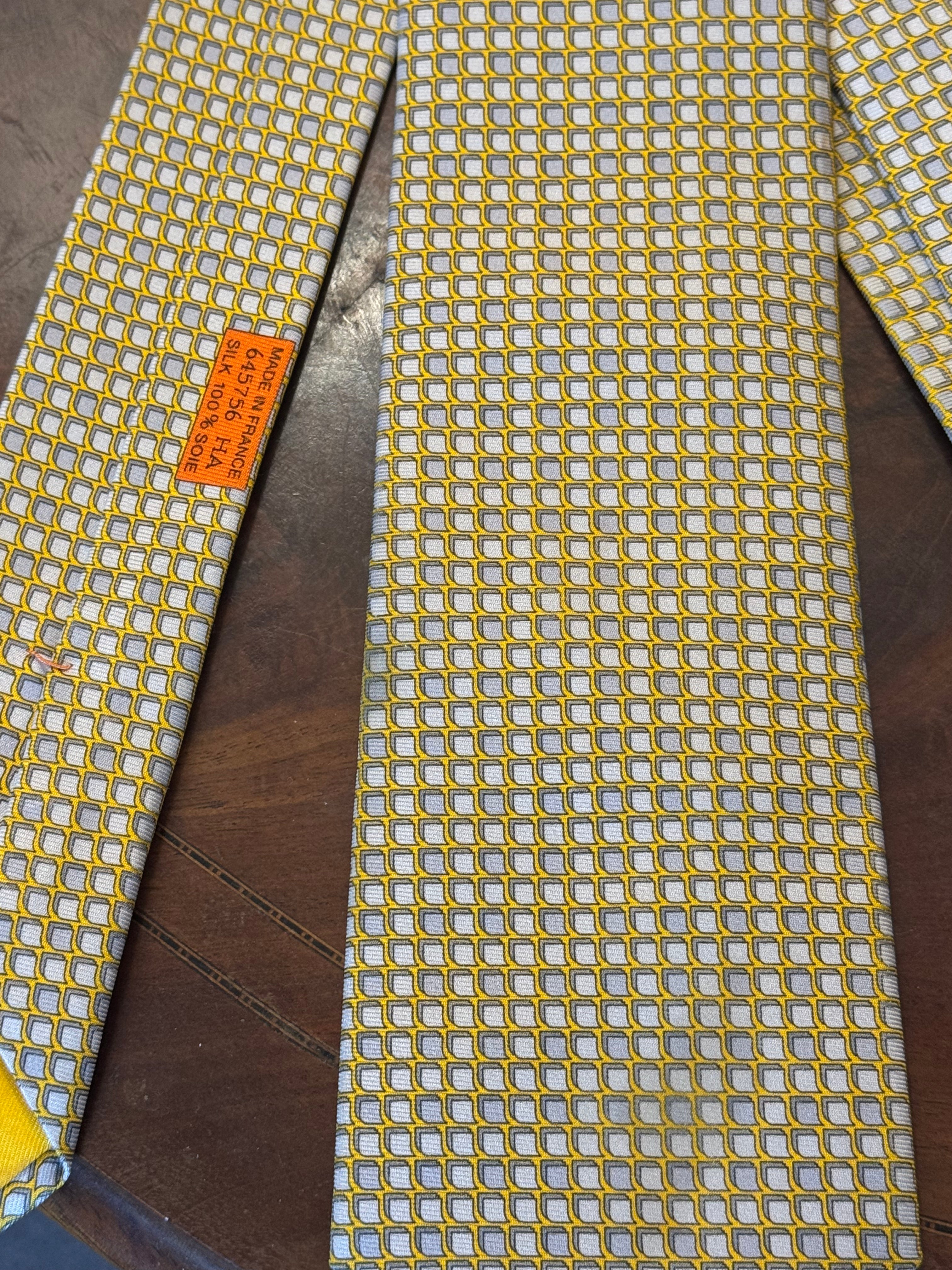 Hermes Postit Note & Pencil Butter Yellow Silk Tie