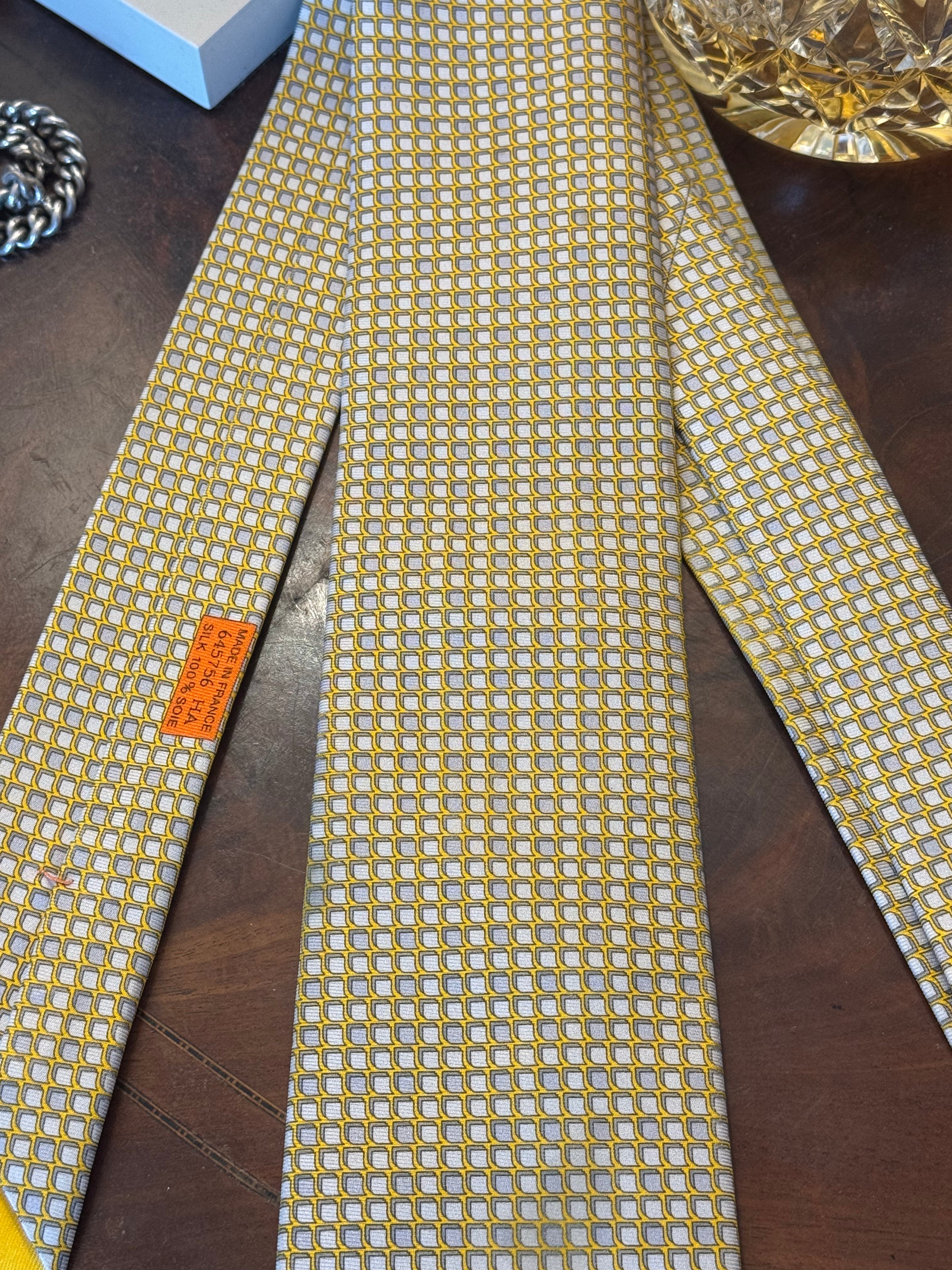 Hermes Postit Note & Pencil Butter Yellow Silk Tie