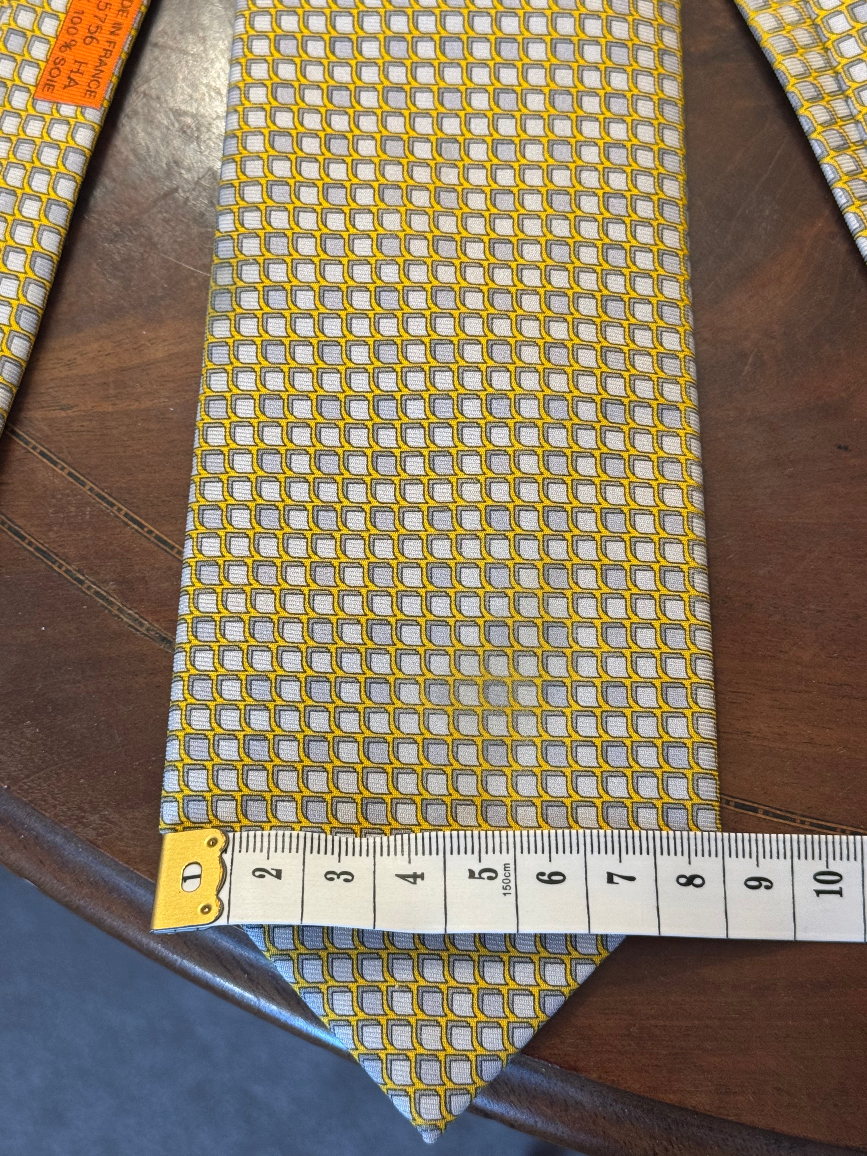 Hermes Postit Note & Pencil Butter Yellow Silk Tie