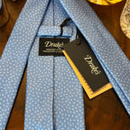 Drake’s Unlined Hand Rolled Light Blue Silk Tie Brand New