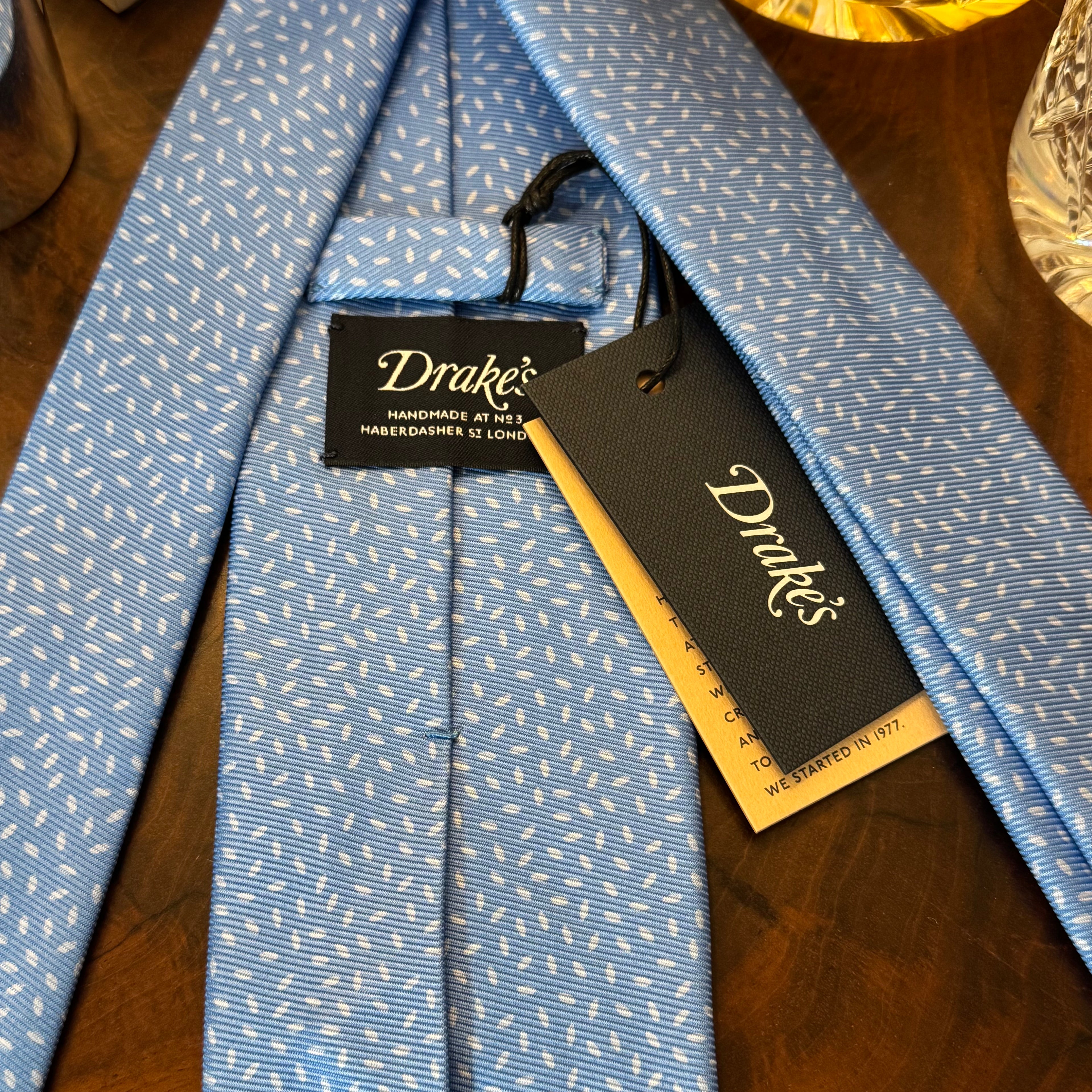 Drake’s Unlined Hand Rolled Light Blue Silk Tie Brand New