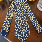 Hermes Cotton Plant Flowers Navy Blue Silk Tie